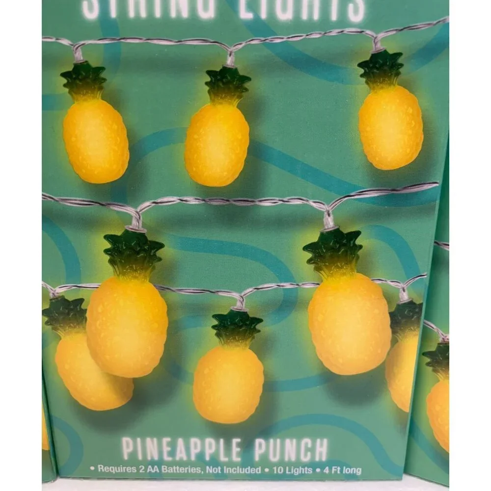 3 pk Funday Pineapple String Lights 10 Lights 4‎ Ft Long Battery Operated Cruise